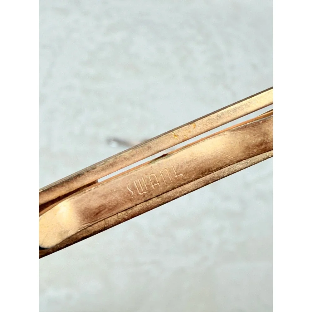 Swank Mens Tie Clip Set 2pc Gold Silver Tone Dagger Sword Love Knot MCM Vintage